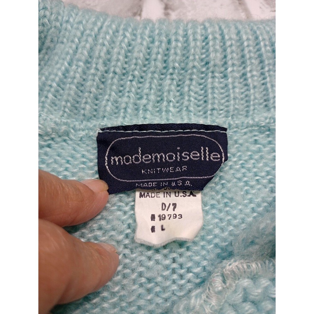 MADEMOISELLE KNITWEAR Baby Blue Long Sleeve Knit Sweater Women's SizeL - Picture 7 of 11
